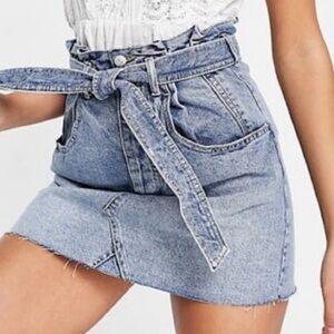 Free People We the Free Paper Bag Denim Mini Jean Skirt with Tie-Front NWOT